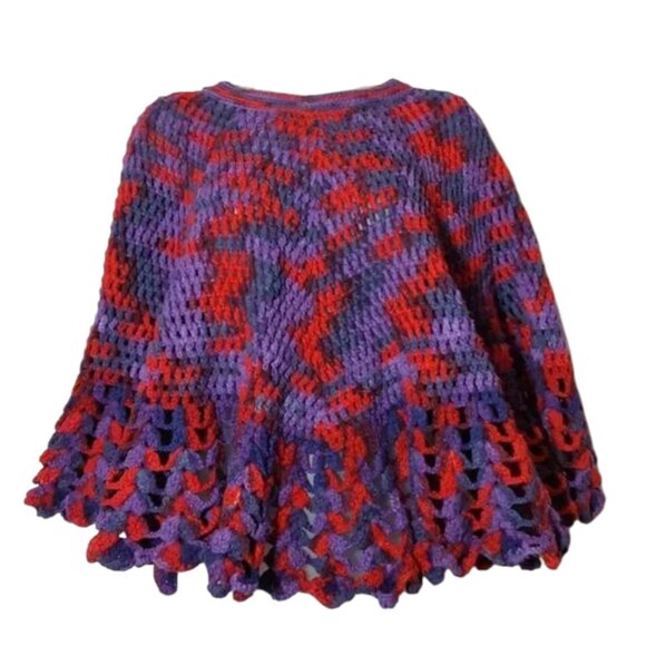 Handmade Colorful Crochet Poncho Ruffle Edges - Large - Picture 5 of 5